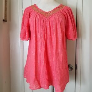 GRIMANI ATHENS GREECE O/S orange gold threads flowy crinkle top